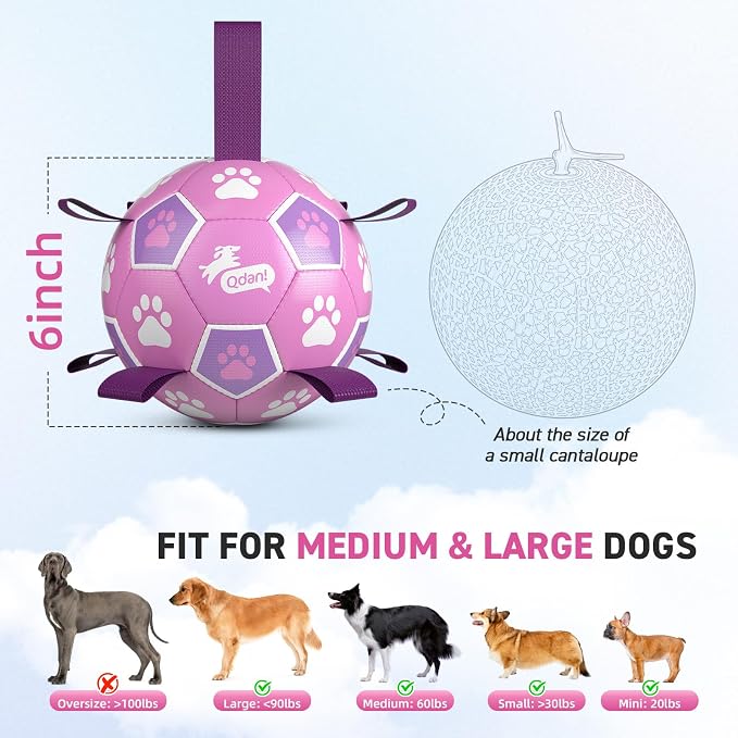 QDAN Dog Toys, Durable Dog Soccer Ball with Straps to Keep Them Busy,6 Inch