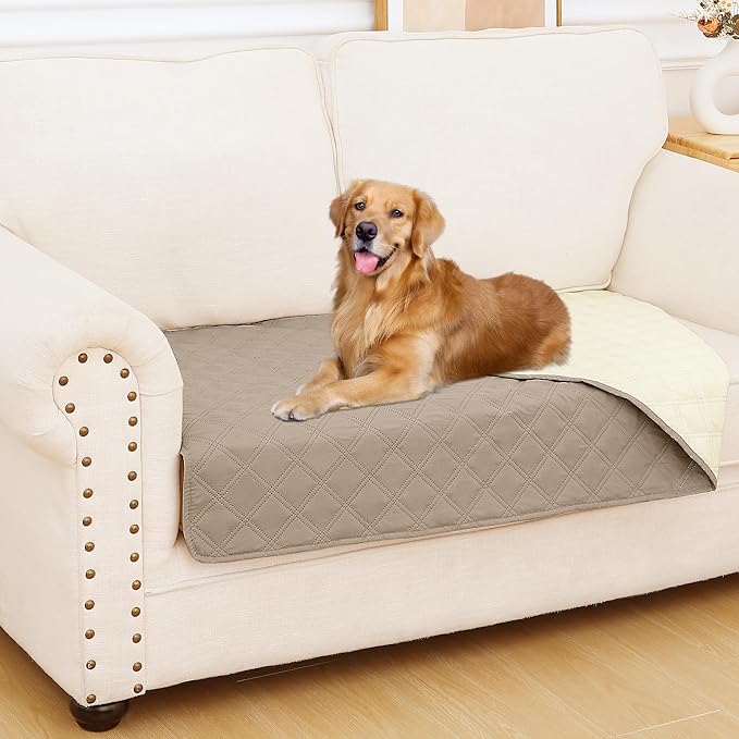 Smiry Waterproof Reversible Pet Couch Covers for Dogs | Pet Friendly, Soft Fabric, Washable Sofa Furniture Protector for Dogs Cat Kids, Checkered (30"x60", Taupe/Beige)