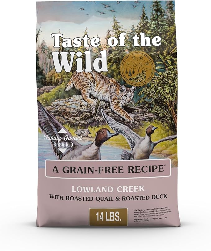 Taste of the Wild Lowland Creek Cat Food Roasted Quail & Roasted Duck, 14lb | Kitten, Adult & Senior Cats | High Protein | Grain Free Recipe* | Nutrient Dense to Help Support Peak Health