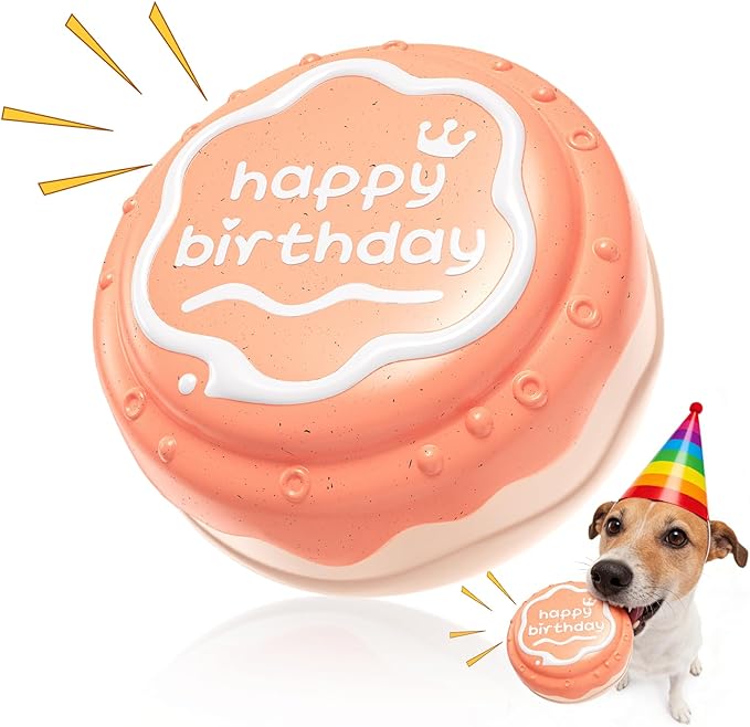 Dog Birthday Cake Toy Indestructible Squeaky Toys for Aggressive Chewers Outdoor Swimming Interactive Tough Chew Toys for Medium and Large Dogs