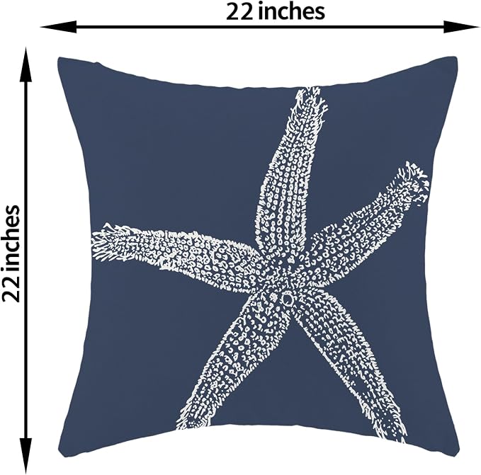 Blue Starfish Pillow Covers 22x22 Inch Set of 2, Nautical Ocean Coastal blue Coral Throw Pillows Spring Summer Decorations Linen Pillowcase Outdoor Decor Farmhouse Cushion Case for Home Holiday