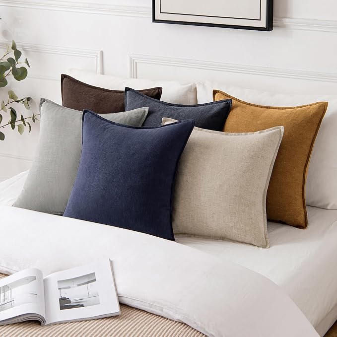 MIULEE Decorative Linen Pillow Covers 20x20 Inch Hazel | Boho Farmhouse Neutral Couch Throw Pillows for Bed, Pack of 2 Accent Modern Pillowcases, Sofa Livingroom Home Decor