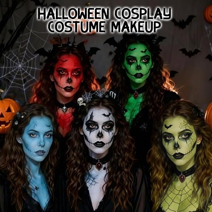 Halloween Makeup Kit for Demon, Water-Based Non-Toxic Face Paint Set with Red Face Body Paint, Red Horn Headband, for Halloween Devil Cosplay SFX Makeup, Theme Parties, Theatre