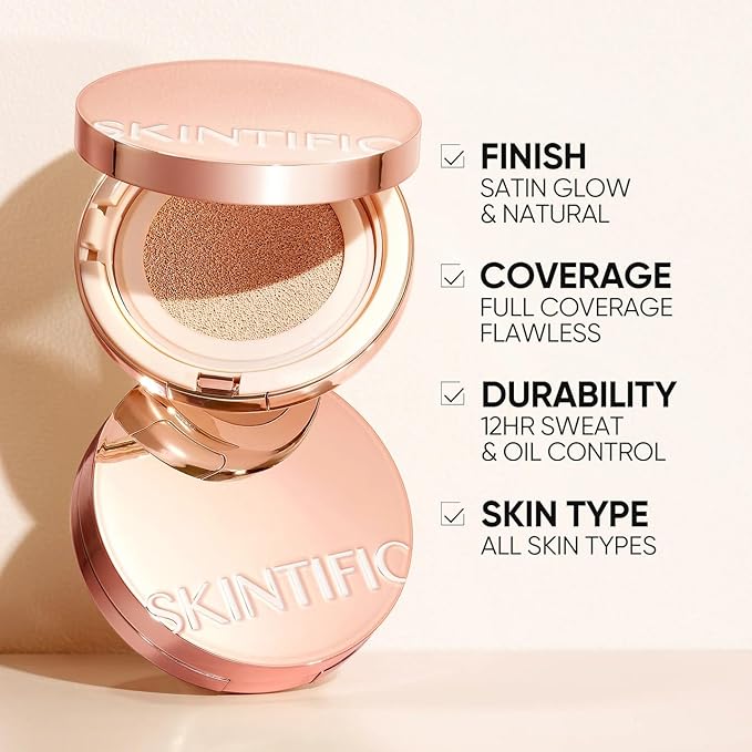 Full Coverage Cushion Foundation, Weightless, Skin Fit, Satin Glow Finish, Oil-Control Waterproof Foundation, Sweatproof Flawless BB Cream CC Korean Makeup,Tattoo Cover Up, Buildable(#10C Shell)