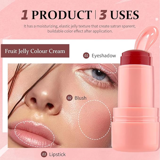 Jelly Blush Stick, Cream Blush & Tool 2-IN-1, Blendable Blushes Makeup For Eyes Lips Cheeks, Color Balm Natural and Creamy #SPLASH