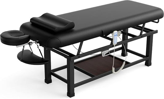 Olela Wide Electric Massage Table - Stationary Massage Table with Electric Lift and Manual Adjustable Backrest, Lash Bed with Storage, PU Leather, Metal Frame for Beauty, Massage, Tattoo