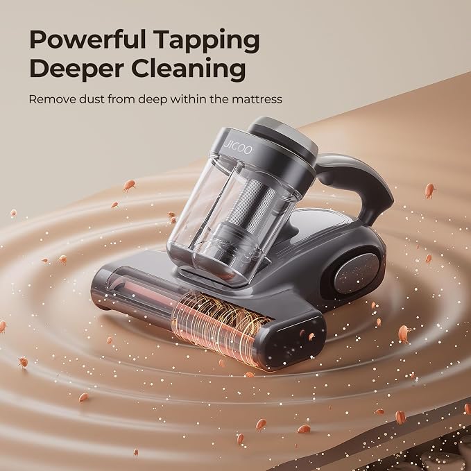JIGOO J300 Bed Vacuum Cleaner, Dust Sensor, Pet Hair, UV and Heat, Corded | Deep-clean mattress vacuum cleaner, 500W motor, 13Kpa suction, UV-C light and 130°F heat for beds, sofas, Gray
