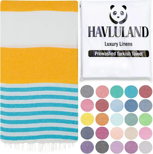 HAVLULAND Turkish Beach Towels, Oversized 40"x72" Turkish Bath Towel, Highly Absorbent Quick Dry Sand Free Beach Towels for Beach Pool Spa Gym Yoga Travel Camping Picnic Blanket - Yellow/Turquoise