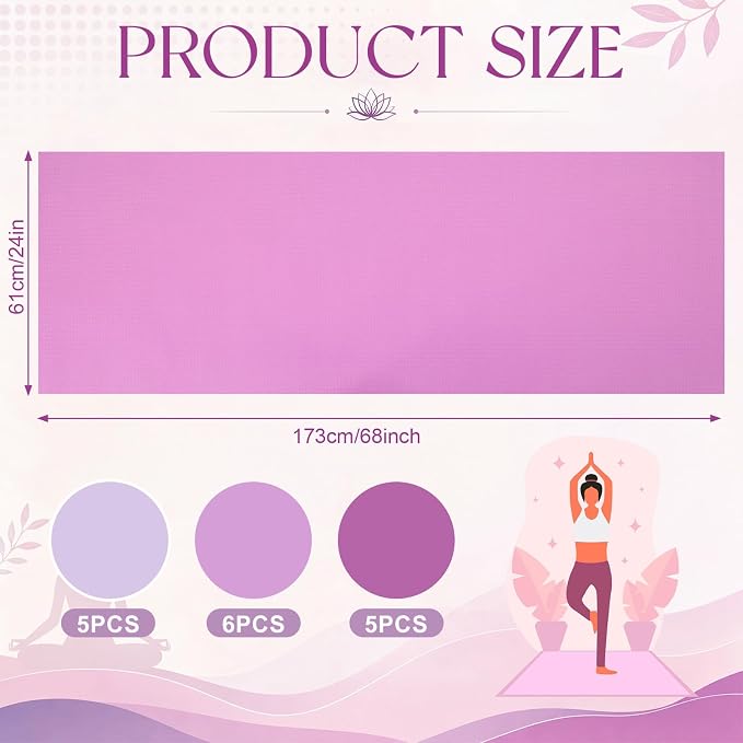3 mm Thin Yoga Mats Bulk, Lightweight PVC Exercise Mats Non Slip Workout Fitness Pads for Yoga Pilates Stretching Classes Gym Home Studio, Easy to Clean