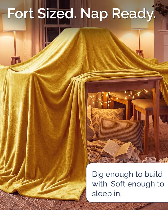 Ultra Soft Fleece Blanket Giant Blanket Size - Flannel Fleece Luxury Blanket - Lightweight for Couch Bed Chair - Thick, Warm and Breathable - All Season Cozy, Gold