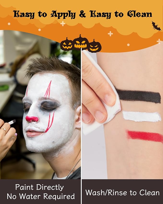 Lictin Special Effects SFX Zombie Makeup Kit, Black White Red Face Body Paint Palette with Scar Wax, Fake Blood Spray & Gel, Vampire Skeleton Clown Makeup Body Paint (12PCS)