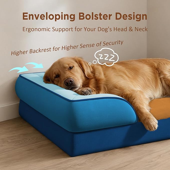 Comfort Expression Orthopedic Dog Beds for Large Sized Dog with Bolster | Waterproof Dog Couch Bed with Washable Cover & Non-Slip Bottom, Supportive Egg Crate Foam Large Pet Bed, 36x27 Inch