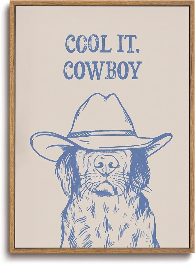 ZZLWBKGL Western Wall Decor Cool It Cowboy Wall Art Cowboy Dog Canvas Art | Vintage Artwork Funny Animal Picture for Living Room Bathroom Nursery 12x16in