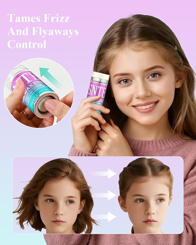 Hair Wax Stick & Slick Back Hair Brush Set - Tameing Frizz & Smoothing Flyaways for Kids, Women & Men - Creating Sleek Ponytails, Buns & Defining Edges - Styling Accessories for Teen Girls Gifts