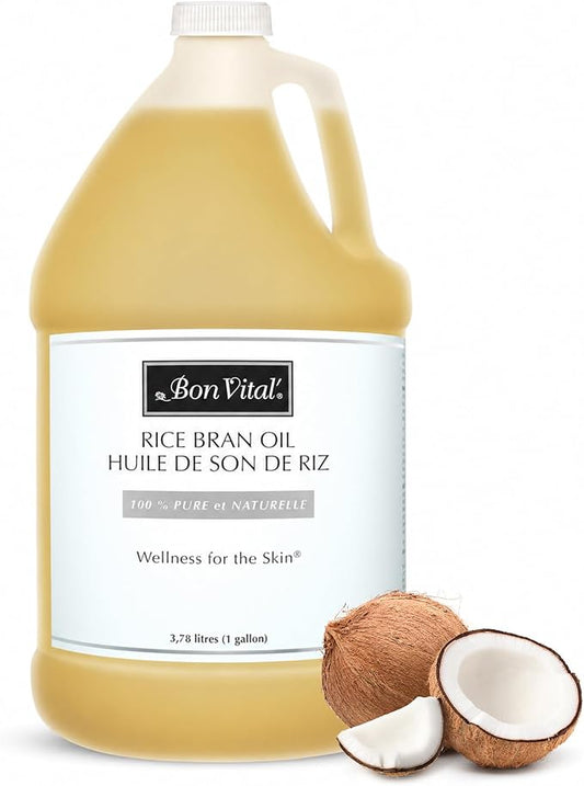 Bon Vital' Rice Bran Oil, 100% Pure and Cold Pressed Carrier Oils for Diffusers, Professional Massage Oil, Best Beauty Secret for Soft & Smooth Skin, Moisturizer, 1 Gallon Bottle