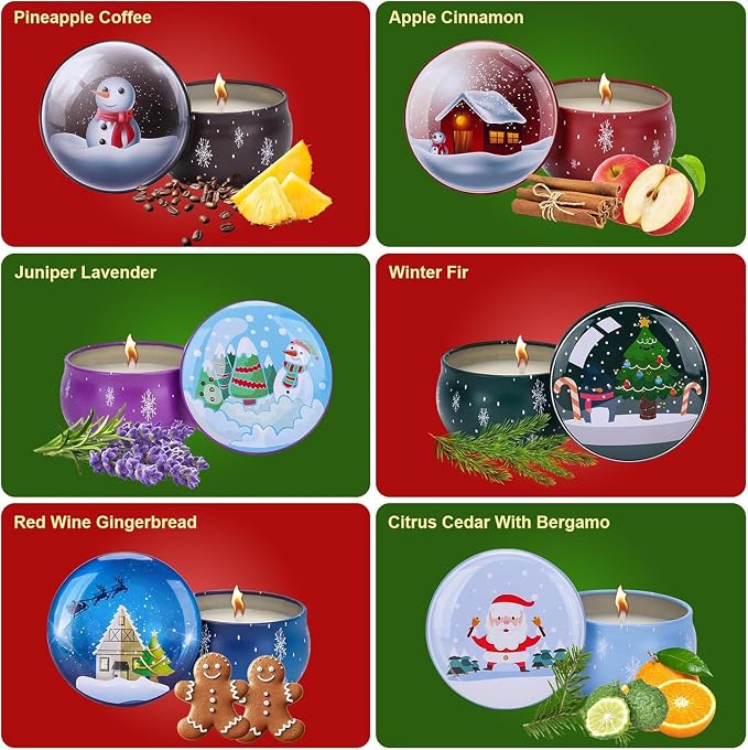 Christmas Scented Candles Gifts Set for Women, 6 Pack 2.5 Oz Candle Set, Natural Soy Wax, Aromatherapy Candles for Birthday, Christmas, Gifts for Her Women