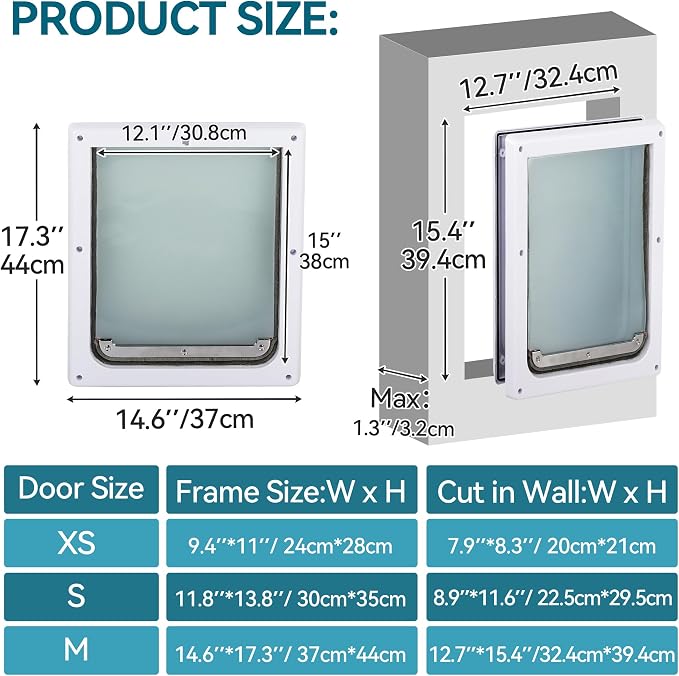 PAWISE 2 Way Dog Door, Lockable Dog Flap with Flexible Transparent Flap, Weatherproof & Easy Install Pet Door with Solid Metal Panel, Energy-Efficient Design Doggy Door for Large Dogs(15.3"x12.2")