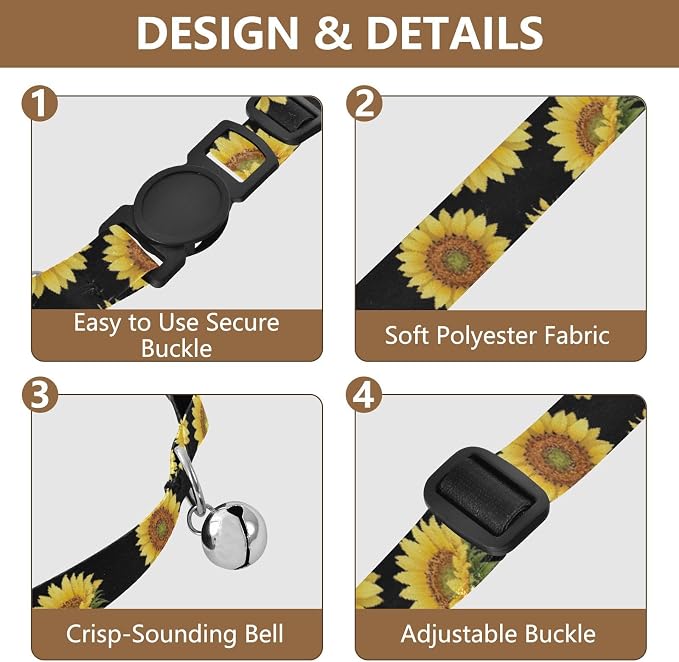 Sunflower Black Brown Easy to Wear Cat Collars 2 Pack Collar for Puppy