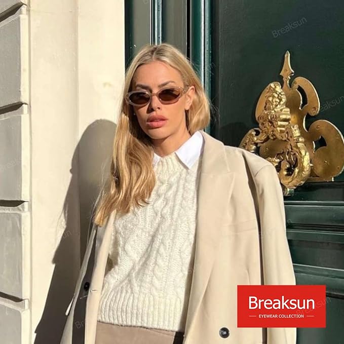 Breaksun Retro Oval Sunglasses for Women Men Fashion Small Oval Sunglasses 90s Vintage Shades