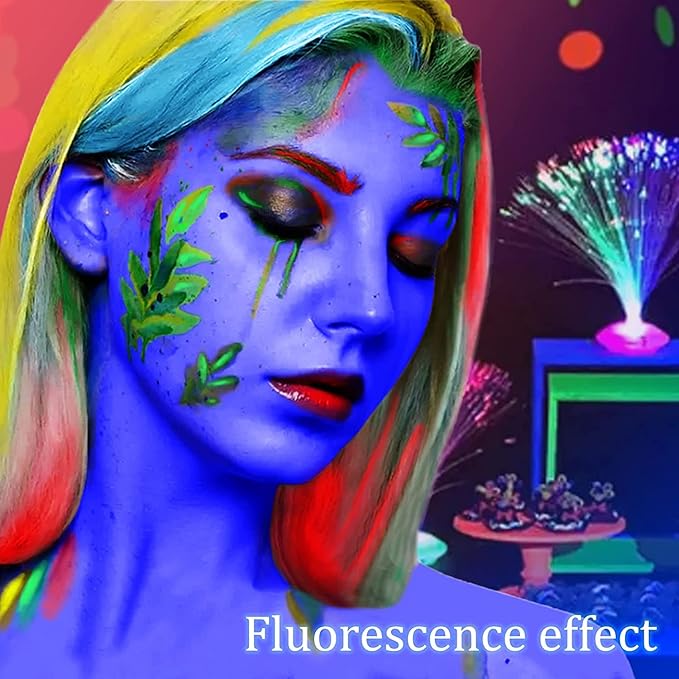 12 Pcs Glow in The Dark Face Body Paint, UV Black Light Glow Makeup Kit for Kids Adult, Non-Toxic Fluorescent Face Paints Crayons for Birthday Party Halloween Masquerade Makeup