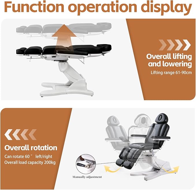 TATARTIST Electric Facial Bed for Esthetician Adjustable Electric Spa Chair Portable Massage Table Dental Podiatry Tattoo Salon Spa Treatment Table All Purpose Aesthetic Chair with 3 Motors (Black)