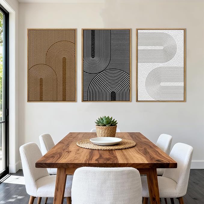 Extra Large Abstract Modern Wall Art Framed Dark Wall Painting Neutral Print Decor for Living Room Bedroom 24x36 Inches Set of 3