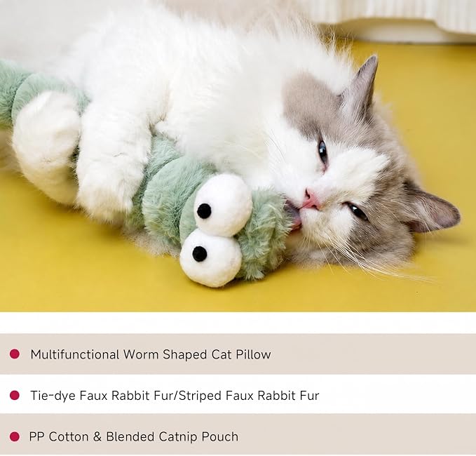 Cat Toys Pillows, Catnip Toys for Cats 3 Pack, Cute Caterpillar Design, Interactive Indoor Kitten Kicker, Promotes Kitty Exercise, Soft and Durable