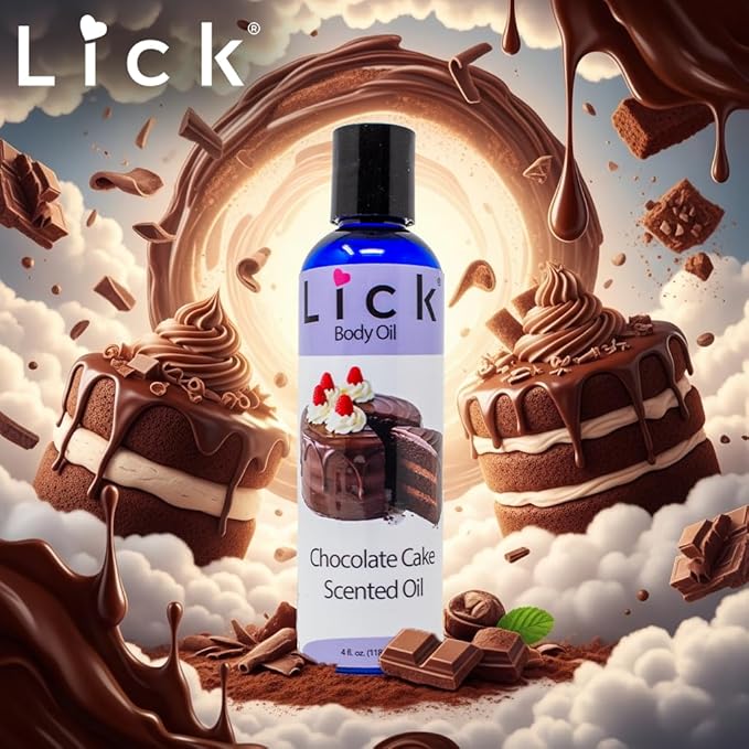 LICK Chocolate Cake Dessert-Inspired Scented Body Oil – Fast-Absorbing Daily Hydration with Almond Oil & Vitamin E – 4 oz