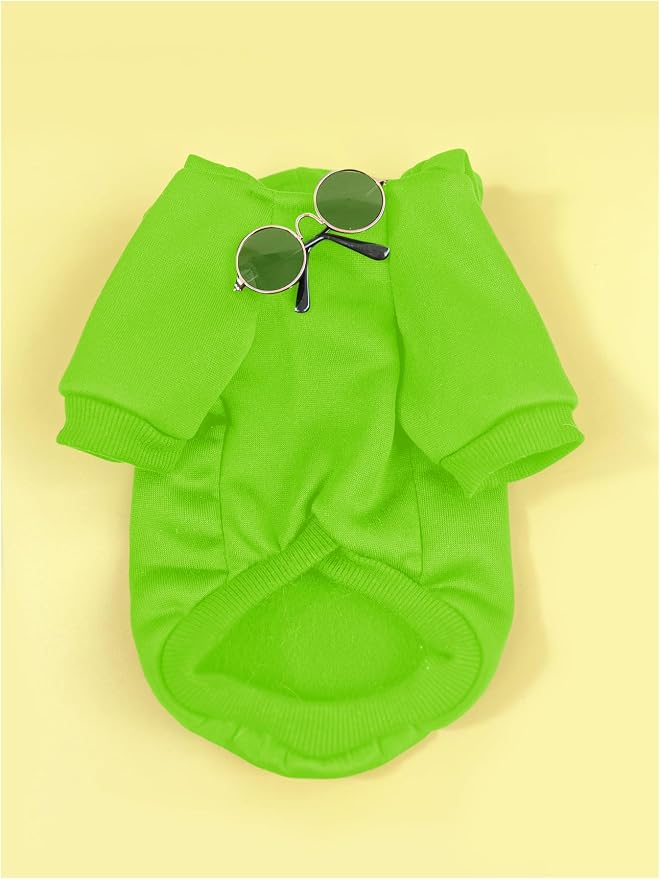 3Pcs Dog Hoodie Cat Apparel Dog Custume Set with Necklace and Sunglasses Pet Clothes for Puppy Small Medium Dogs Cats Green X-Large