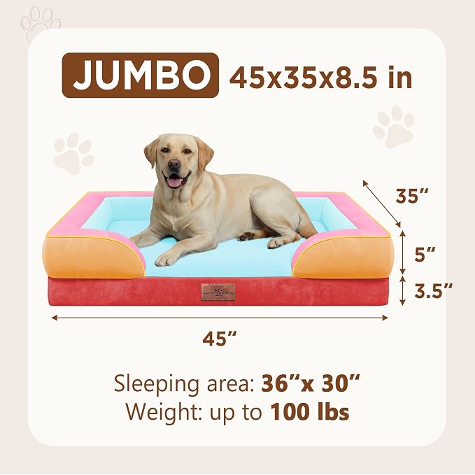 Comfort Expression Orthopedic Dog Bed for Extra Large Dogs with Bolster | Waterproof Dog Couch Bed with Washable Cover & Non-Slip Bottom, Supportive Egg Crate Foam XL Pet Bed, 45x35 Inch