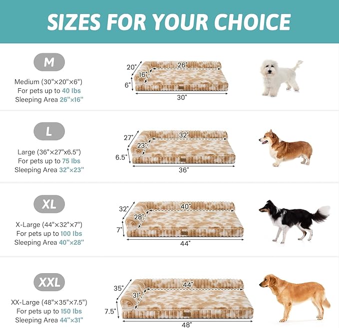COZY KISS Faux Rabbit Fur Medium Dog Bed – 36"x27" Orthopedic Foam Couch with Sides, Removable Washable Cover & Waterproof Lining, Tie-Dye Brown