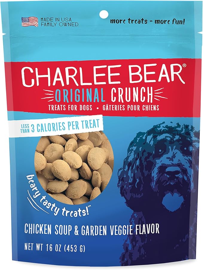 Charlee Bear Original Dog Training Treats, Chicken Soup & Veggie, 16 oz | Pocket-sized Training Treats, Crunchy Dog Treats, Limited Ingredient Recipe, Under 3 Calories per Treat, Made in USA