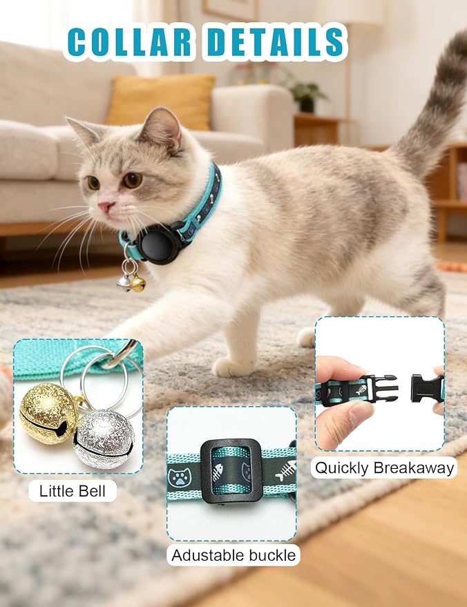GPS Cat Tracker Collar (Android & iOS), Real-Time Activity Tracking Blue | Bluetooth Smart Finder tag No Subscription, Works with Apple Find my App & Google Find Hub, Anti-Lost for Pet Items Kitten