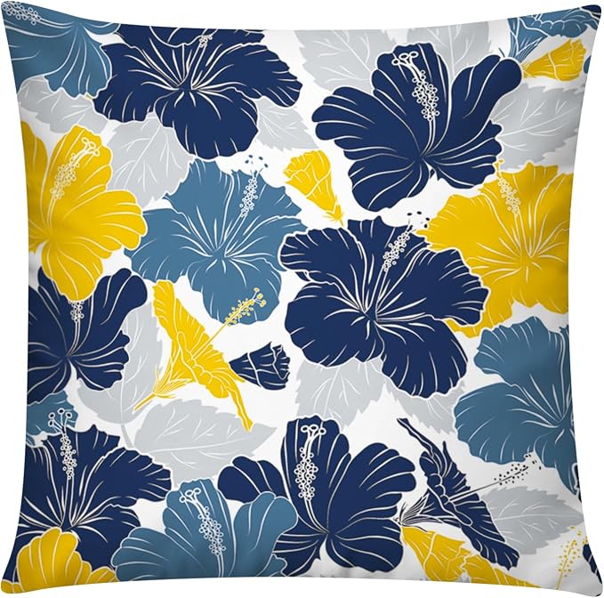 Navy Yellow Linen Throw Pillow Covers 18x18 Set of 6, Daisy Floral Decor | decorative daisy dahlia, Botanical floral, Standard Throw Pillow Size, Breathable Linen, Spring Couch Sofa Living Room