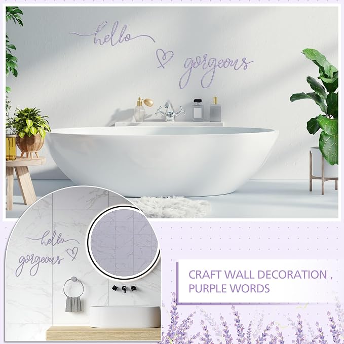 Hicarer Metal Hello Gorgeous Wall Art Minimalist Wall Decor,Purple,Classic | for Bedroom Bathroom Living Room Dressing Room Salon Vanity Office Home Decoration, Easy to Install
