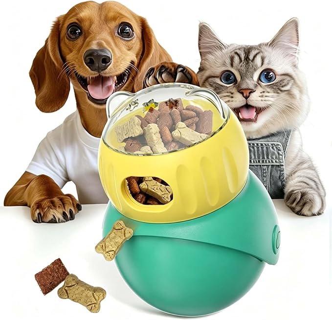 Cat Puzzle Feeder, Interactive Cat Dog Toys,Treat Dispenser(Yellow+Green)