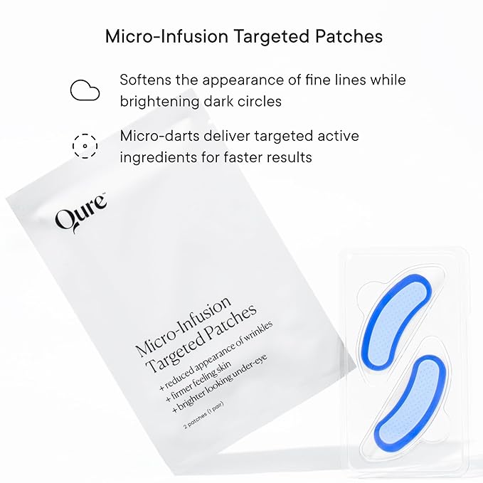 Qure Micro-Infusion Anti Wrinkle Patches for Smile Line, Frown lines, Under Eye Bags, Puffiness, Crow's Feet - Retinol, Caffeine - Dissolvable for Overnight Use - 8 Pairs