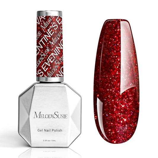 MelodySusie Christmas Red Glitter Gel Nail Polish,0.5fl oz Soak Off UV LED Sparkle Shiny Red Reflective Gel Polish Gift for Women Nail Art Manicure Salon DIY Nail Design Decoration at Home-z021