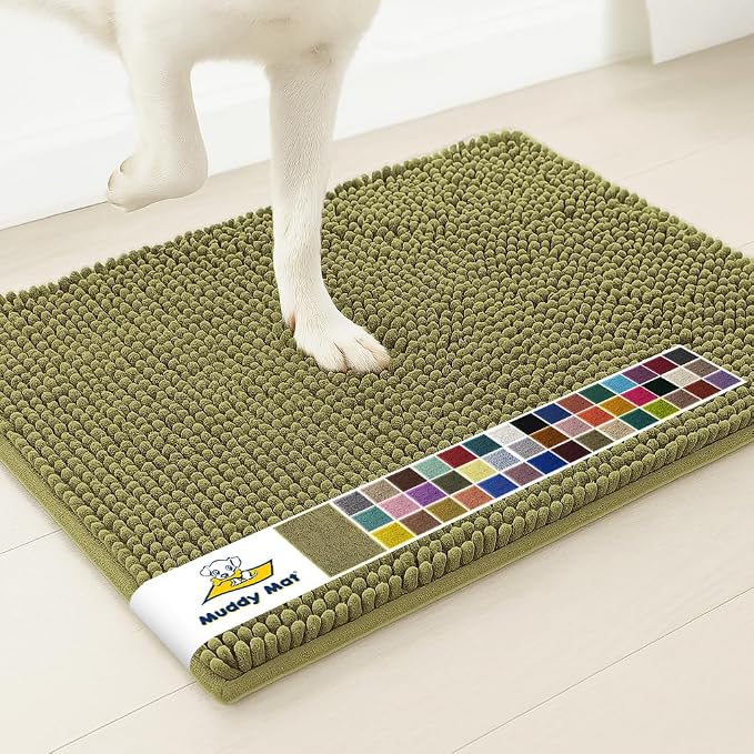 Muddy Mat® | Super Water Absorbent Door Mat Indoor, Microfiber Quick Dry Chenille Entryway Rug, Slip Resistant Front Door Mat, Indoor Mats for Entryway, Machine Washable Pet Rug, Sage 2ft x 4ft