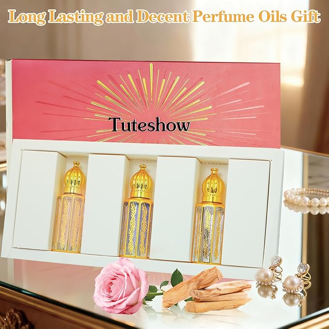 Arabic Perfume Oil for Women, Long Lasting Arabian Perfume Oil Roll On Rose, Sandalwood, Musk, 0.4 fl. oz