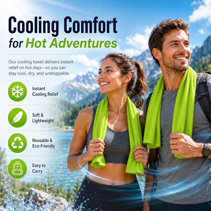 Cooling Towels 43.3" x 15.7" Lime Green - Ice Towel, Sweat Towel, Cooling Towels for Neck & Face & Cooling Neck Wraps for Summer Heat - Neck Cooler for Quick Cool Down for Gym, Running, Golf Sports