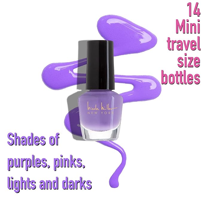 Nicole Miller Nail Polish Set, 14 MINI Nail Polish Colors, Polish Kit for Fingernails and Toenails