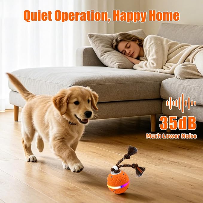 Smart Interactive Dog Toy Ball, Automatic Moving Dog Balls Smart Herding Ball for Dogs with Birdsong E-TPU Material, IPX7 Waterproof (Orange)