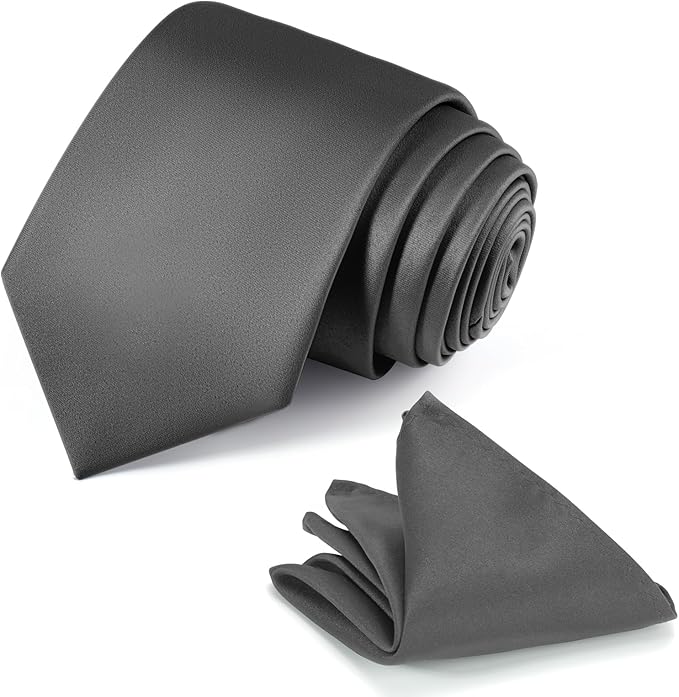 Black Tie Set in Gift Box Mens Solid Color 3.15" (8CM) Black Necktie and Pocket Square Set