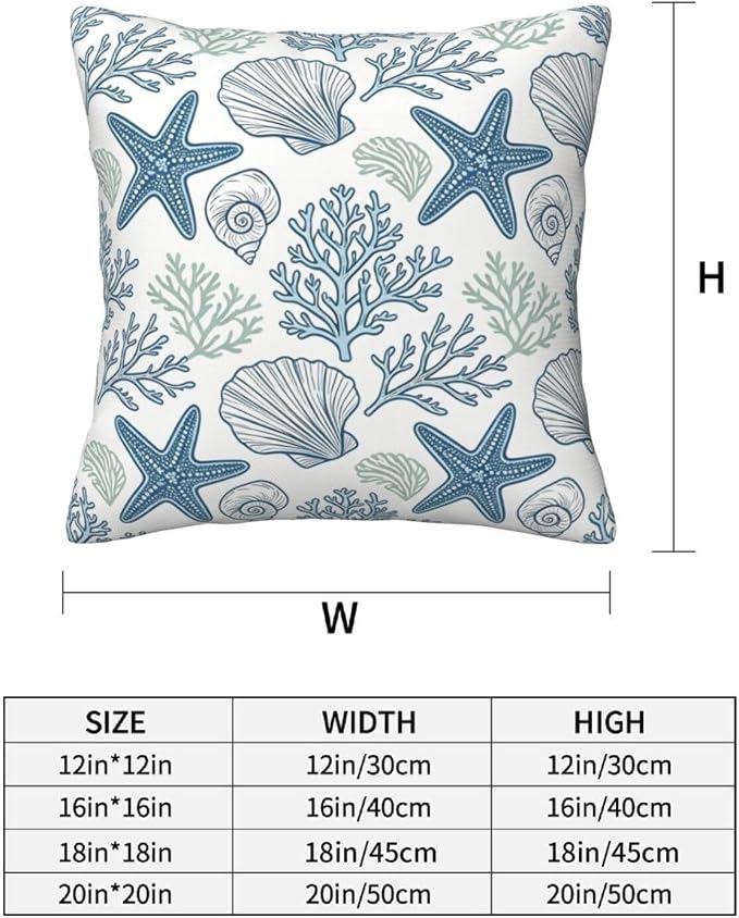 Coastal Starfish Shell Throw Pillow Covers 18x18 Set of 2 Nautical Beach Square Cushion Cases