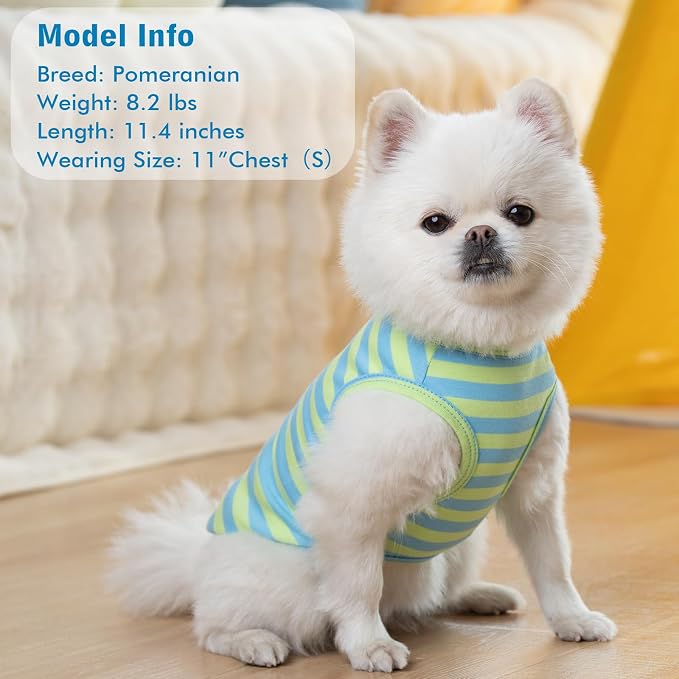 KYEESE 2Pack Cotton Dog Shirt for Small Dogs Soft Striped Tank Top | Reflective for Safety, Lightweight & Breathable, Gentle on Sensitive Skin, Stretchy & Free to Move, Comfortable Daily Wear