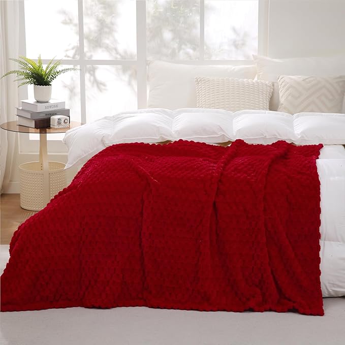 Puncuntex Red Throw Blanket 108"×90" inches Fuzzy 3D Jacquard Decorative | Flannel Fleece Super Soft Plush Cozy Blanket for Couch Sofa Chair Lightweight