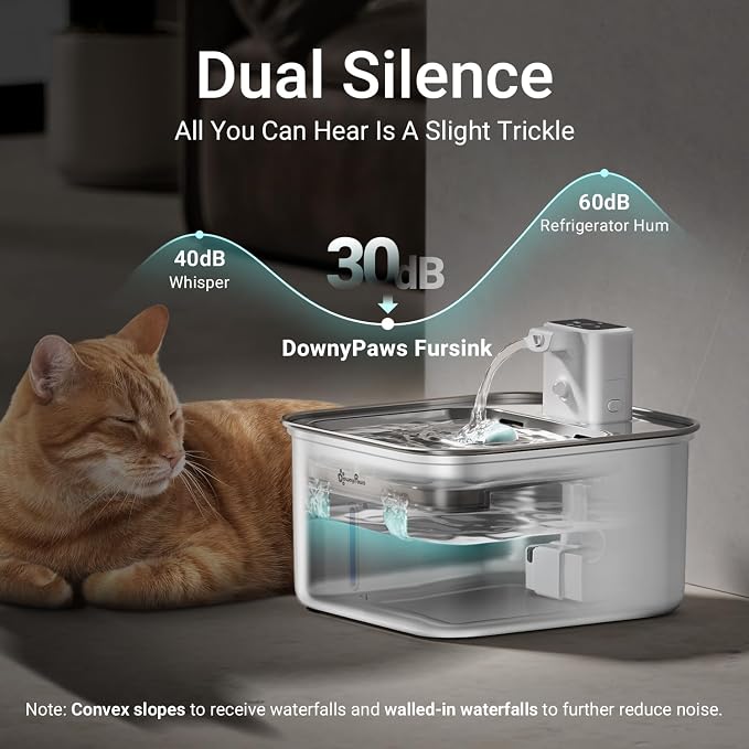 DownyPaws Cat Water Fountain Stainless Steel Wireless Automatic, White | Cordless Battery Operated Pet Water Fountain, 101 Oz/3L Water Fountain for Cats Drinking with Motion Sensor
