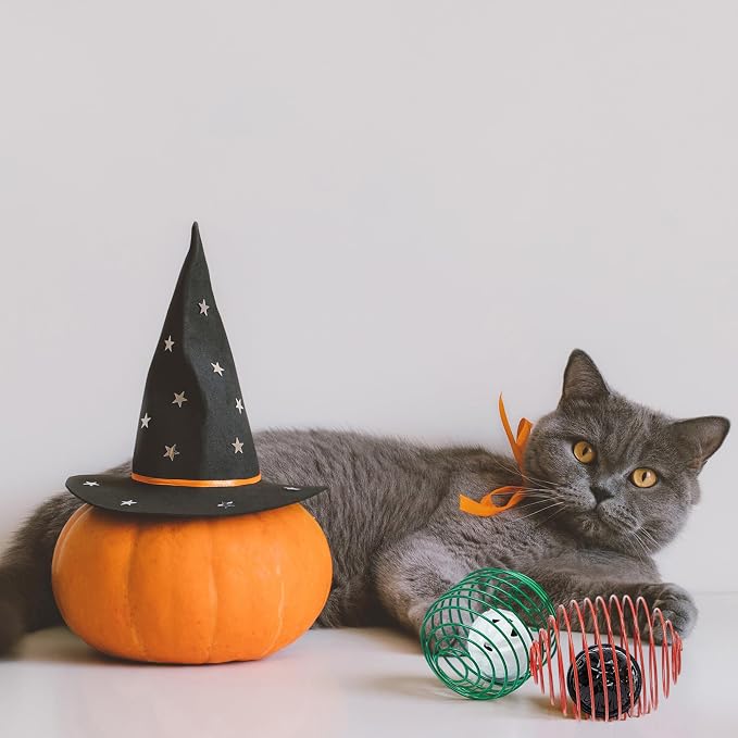 Jecery 5 Pcs Cat Toys Spring,Bell,Halloween Colors
