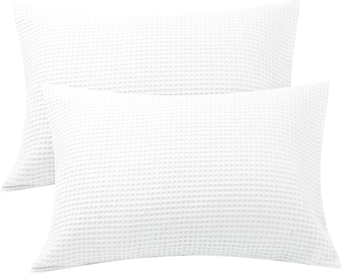 Zaizaihome 100% Egyptian Cotton Waffle Weave Pillowcases Queen Size 2 Pack | Ultra Soft Pillow Shams with Envelope Closure, Breathable Skin-Friendly Decorative Bed Pillow Case, White, 20"x30"